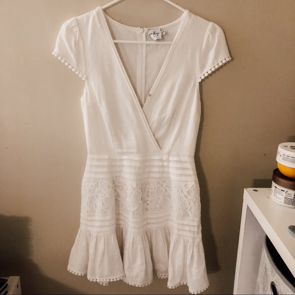Princess Polly White Ruffle Pom Pom Dress Lace